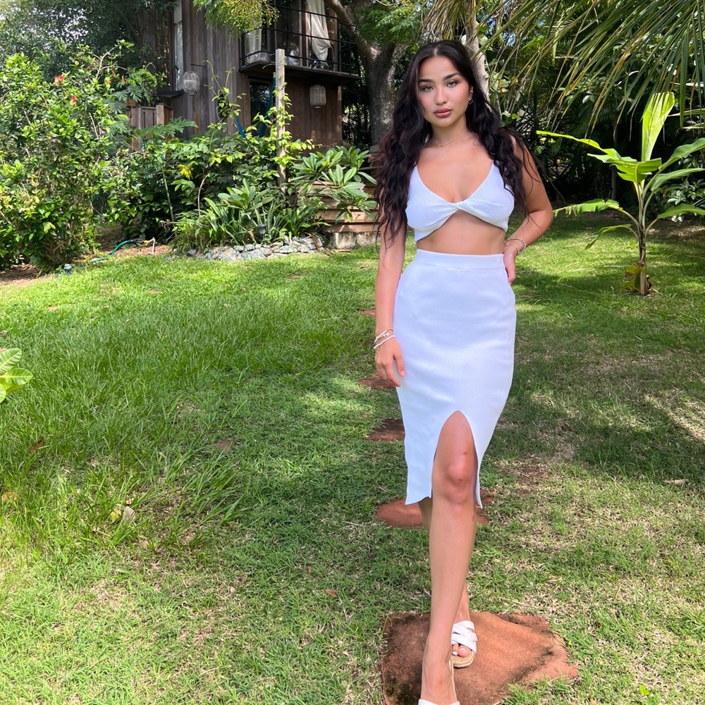 White summer set of skirt and a top